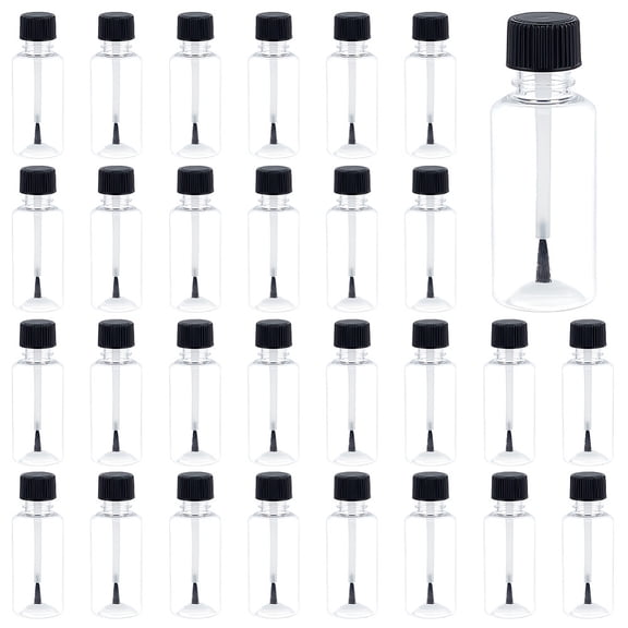 30 Pcs 30ml/1oz Clear PET Nail Polish Bottles Empty Refillable Nail Polish Containers with Brush Cap for Cosmetics Cream Lotion Glue