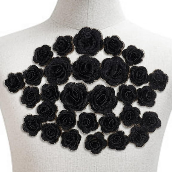 30 Pcs 3D Flower Applique Patches Black Rose Flower Patches Floral Embroidered Appliques Sewing Dress Hats Blouses Handmade Decorative Patches for Repairing and Decorating