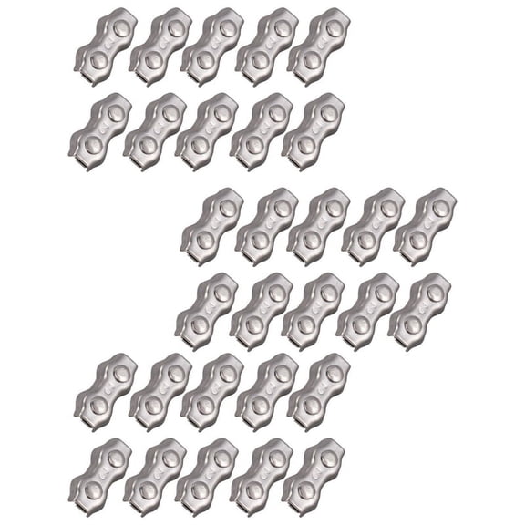 30 Pcs 3mm Duplex Clips Stainless Steel Wire Cable Rope Grips Clamps Caliper