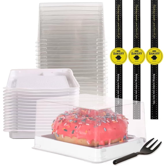 30 Pcs 4.3 Inch Mini Cake Box, Clear Plastic Mini Cake ContainerCupcake Box Cookies Box Small Single Muffin Dessert Containers Holder Wedding Birthday Christmas (White, 4.3*4.3*2.5inch/30pcs)