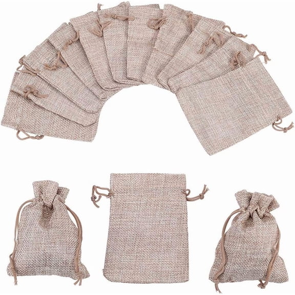 30 Pcs 4.72" Long Burlap Packing Pouches with Drawstring Linen Burlap Pouches Gift Bags Small Candy Pouch Gunny Sack Bags for Christmas Party Wedding Favors Jewelry Bags Dark Khaki Dark Khaki