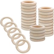 CJUAN 30 Pcs 40mm/1.57" Natural Wood Rings, Unfinished Wooden Rings for DIY Craft, Jewelry Making