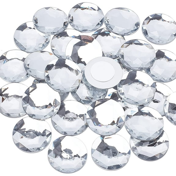 30 Pcs 40mm Extral Large Flat Back Round Acrylic Self-Adhesive Rhinestone with Container Circle Crystals Bling Sticker Acrylic for Costume Making Cosplay Jewels Crafts for DIY