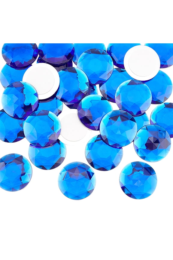 30 Pcs 40mm Flat Back Round Acrylic Rhinestone Stick On Plastic Gems Blue Extra Large Self Adhesive Jewels Embelishments Circle Gems for Cosplay