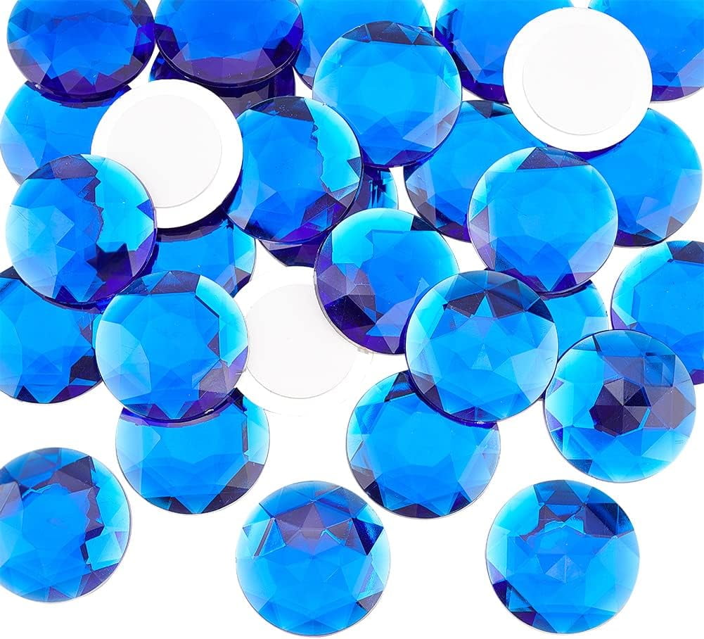30 Pcs 40mm Flat Back Round Acrylic Rhinestone Stick On Plastic Gems Blue Extra Large Self