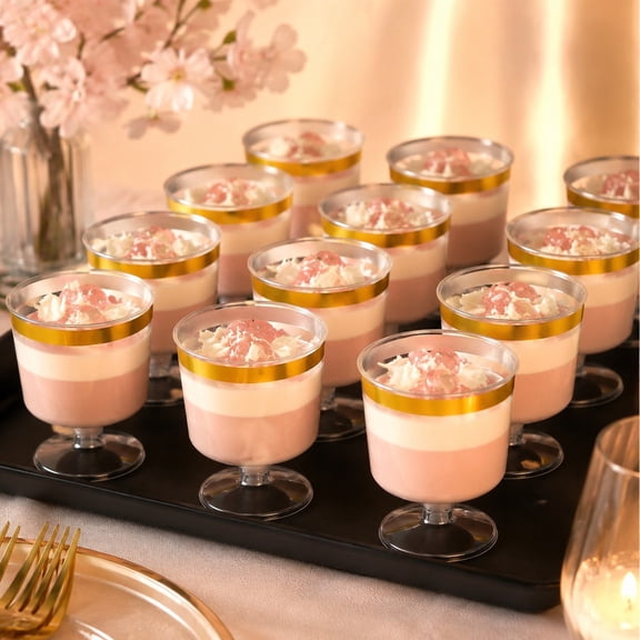 30 Pcs 5.1oz Clear Plastic Dessert Cups, Mini Reusable Individual Serving Cups, Parfait Pudding Container for Party, Wedding, Birthday, Christmas Holiday Dessert Display