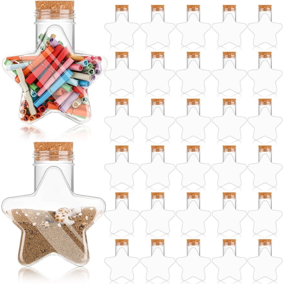30 Pcs 5.5 oz Star Sand Art Bottles Plastic Clear Sand Bottles with Lids Candy Jars for DIY Craft Party Decoration(Cork Lid)
