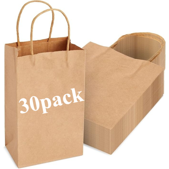 30 Pcs 5.9x3x8.3 Inch Brown Paper Bags with Handles Bulk, Small-Sized Kraft Gift Bags, Durable for Business, Retail, Party Favors, Grocery, Shopping, Birthday