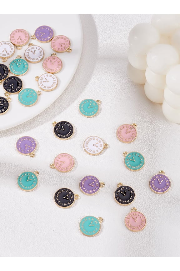 30 Pcs 5 Colors Alloy Clock Pendants with Enamel Enamel Watch Clocks Charms Pendant Cartoon Student Watch Clocks Pendants for Jewelry Making Necklace Bracelet Earring DIY Jewelry Charms