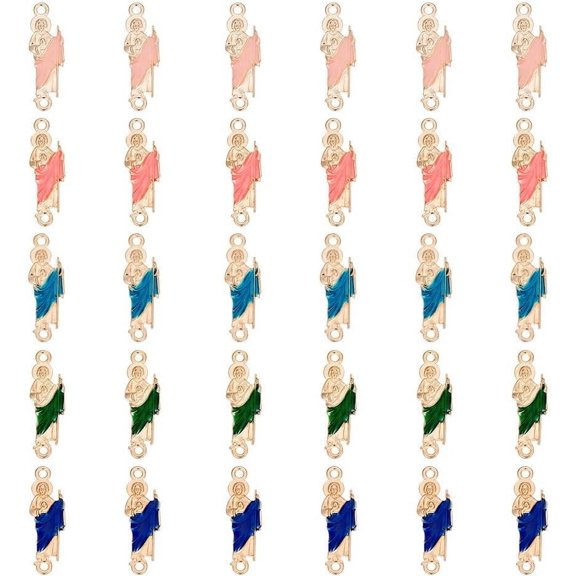 30 Pcs 5 Colors Alloy Connector Charms Enamel Connector Pendants Metal Charms with 2 Holes for Necklace Bracelet Jewelry Making Colorful