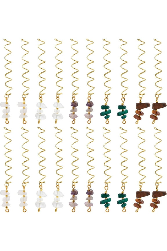 30 Pcs 5 Styles Dreadlock Accessories Hair Cuffs Beads Pendants Loc Hair Jewelry Gold Wire Wrapped Hair Beads DIY Hair Pendant Charms for Hair Braids Decoration