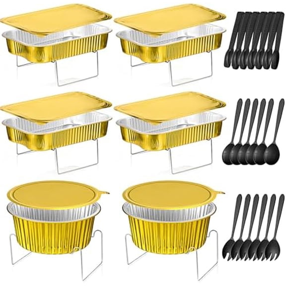 30 Pcs 6 Sets Disposable Chafing Dishes Buffet Server Food Warmer Chafing Dish Set with Rectangle and Round Chafer Trays, Utensils, Buffet Stand for Parties Events$$Home Decor, Kitchen, & Other