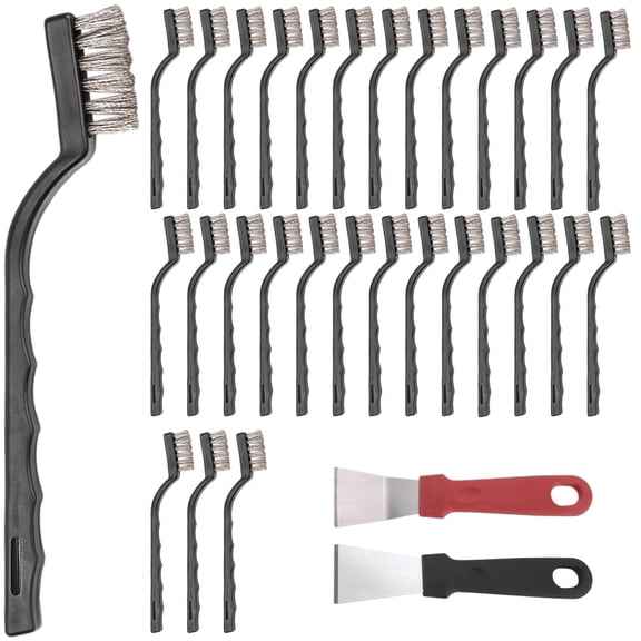 30 Pcs 7-Inch Stainless Steel Wire Brushes for Rust Removal, Includes 2 Scrapers, Ergonomic Anti-Slip Handles, Ideal for Metal Surface Cleaning