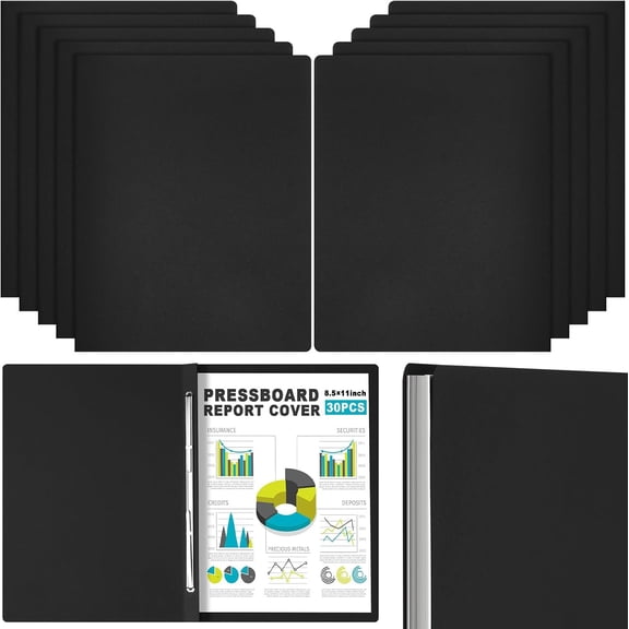 30 Pcs 8.5'' x 11'' Pressboard Report Cover, 3'' Capacity Metal Prong Fastener with Compressor, Letter Size, Presentation Folder to Neatly Bind Report, Proposal Document (Black)