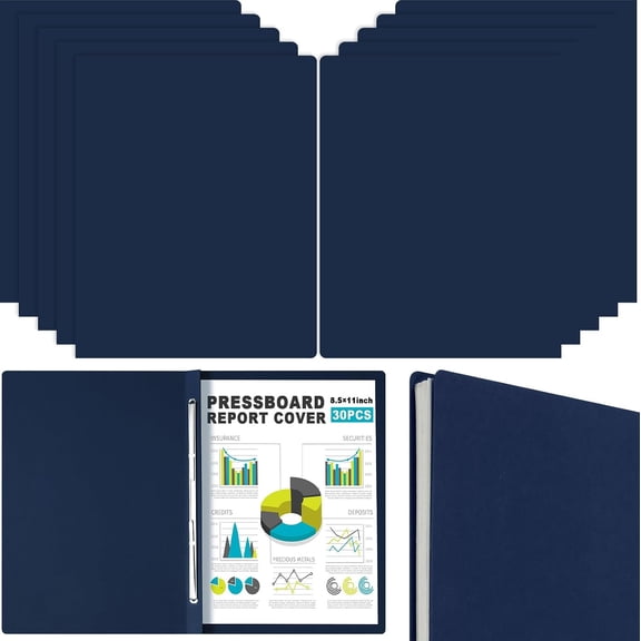 30 Pcs 8.5'' x 11'' Pressboard Report Cover, 3'' Capacity Metal Prong Fastener with Compressor, Letter Size, Presentation Folder to Neatly Bind Report, Proposal Document (Dark Blue)