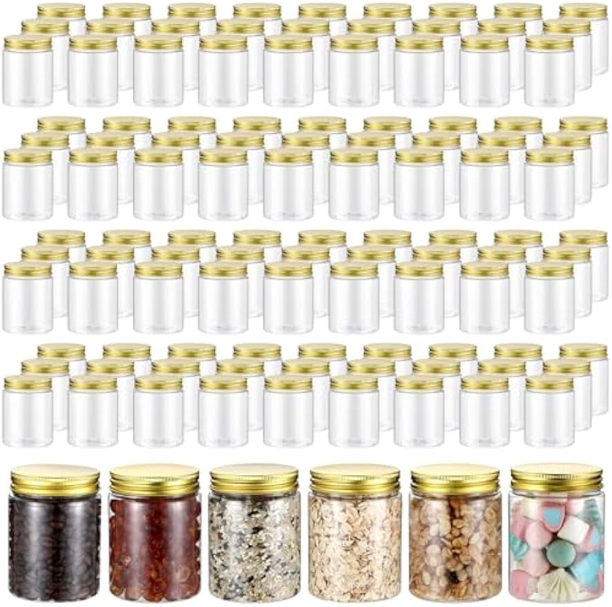30 Pcs 8 oz Clear Plastic Mason Jars Containers With Screw on Gold Lids ...