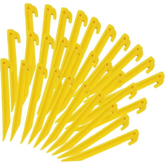 30 Pcs 9 Inch Plastic Tent Stakes, Durable Garden Lawn Tarp Stakes, Tent Spikes Nails Pegs Hammer for Outdoor Beach Camping Courtyard Decorative Accessories Yellow-30pcs