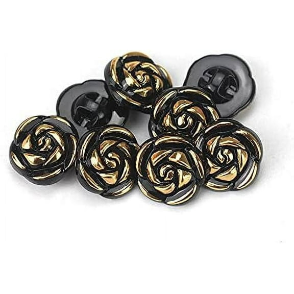 30 Pcs Acrylic Rose Flower Buttons Shirt Buttons Sewing Accessories DIY Crafts (Black, 12.5mm)