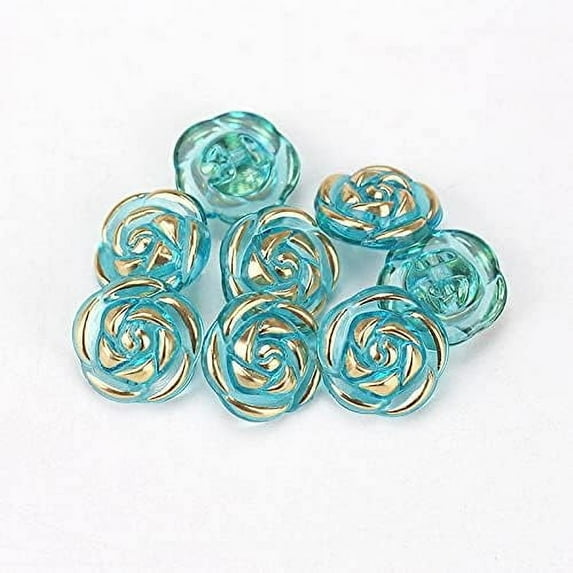 30 Pcs Acrylic Rose Flower Buttons Shirt Buttons Sewing Accessories DIY Crafts (Blue, 12.5mm)