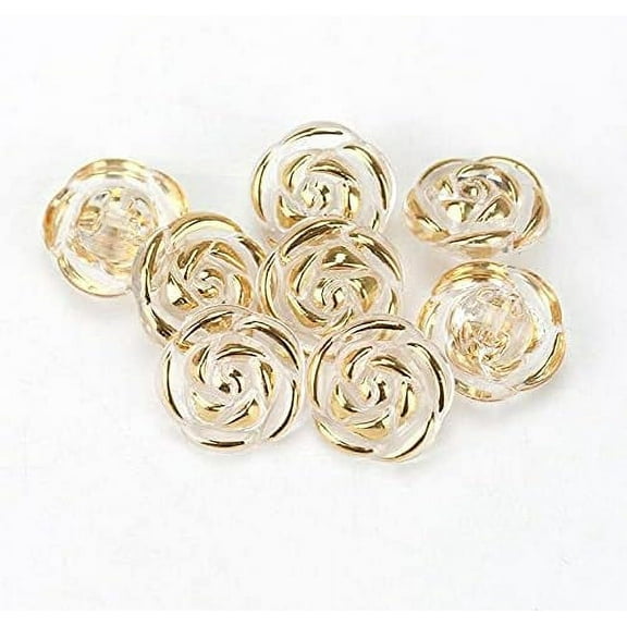 30 Pcs Acrylic Rose Flower Buttons Shirt Buttons Sewing Accessories DIY Crafts (Golden, 12.5mm)