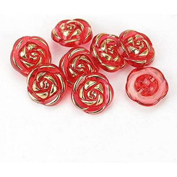 30 Pcs Acrylic Rose Flower Buttons Shirt Buttons Sewing Accessories DIY Crafts (Red, 12.5mm)