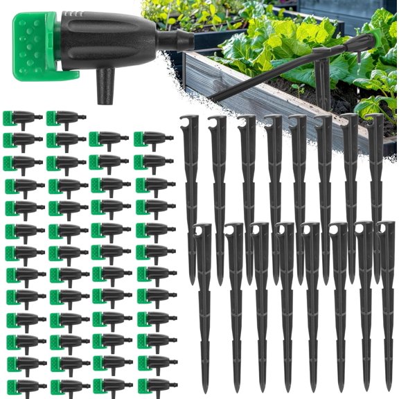 30 Pcs Adjustable Water Flow Irrigation Dripper with 30Pcs Drip Emitters Support Stakes Watering System Drippers for Garden Lawn Plants Succulents Flower