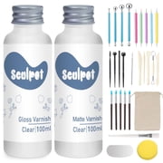 Air Dry Clay Varnish with Clay Tools Kit, 2 x 3.4 fl oz, Gloss & Matte Clay Glaze for High Luster Scratch Resistant, Waterproof, Pottery Polymer Clay Tool kit to Sculpting, Modeling, Shaping
