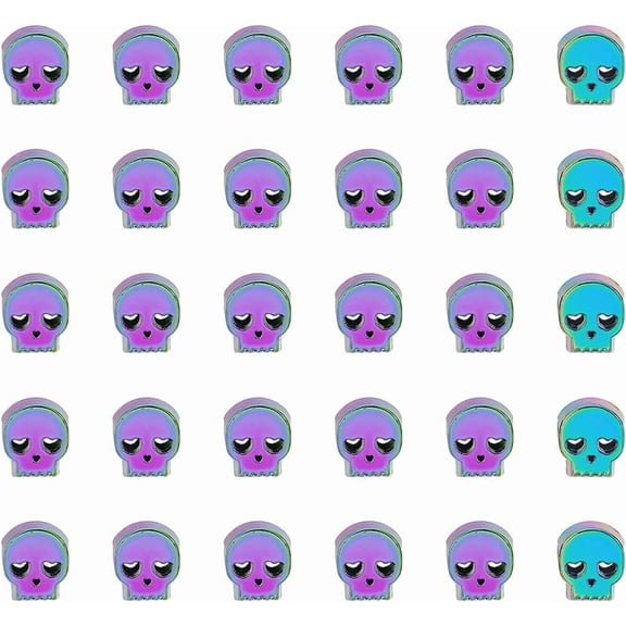 30 Pcs Alloy Skull Beads Rainbow Color European Beads Large Hole Skull Head Beads Skull Spacer Beads for Gothic Punk Jewelry Making Hole: 4.5mm