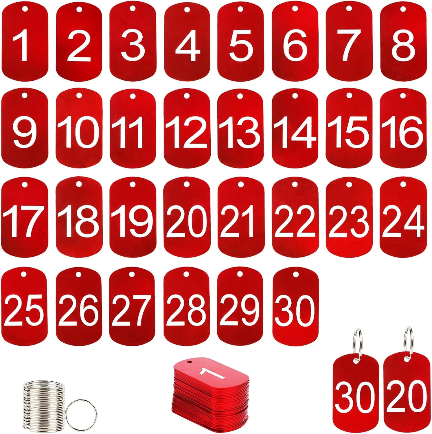 30 Pcs Aluminum Numbered Tags with Key Rings Number 1-30 Metal Number Tags Key Tags for Identification Hotel Dormitory House Locker tagss