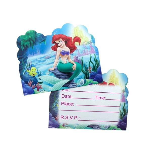 30 Pcs Ariel Anime Cartoon Birthday Party Invitations, Fill-in Kids Birthday Invite Cards for Boys Girls