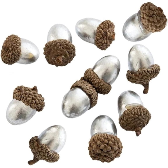 30 Pcs Artificial Acorns with Natural Acorn Cap, Lifelike Fake Oak Nut, Simulation Fruit Props for DIY Crafting, Wedding, House Decor Christmas Decoration Fall Table Scatter (Silver)
