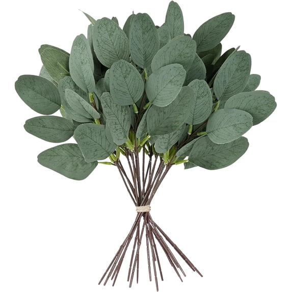 30 Pcs Artificial Eucalyptus Stems with White Seeds,Fake Silver Dollar Eucalyptus Leaves Stem Faux Leaf for Wedding Bouquets, Flower Arrangements, Tables Centerpieces, Home Decor