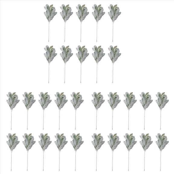 30 Pcs Artificial Flocked Lambs Ear Leaves Dusty Stems Flocked Oak Leaves Lamb's Ear Leaf for Home Wedding DIY,30 x Artificial Flocked Lambs Ear Leaves,green