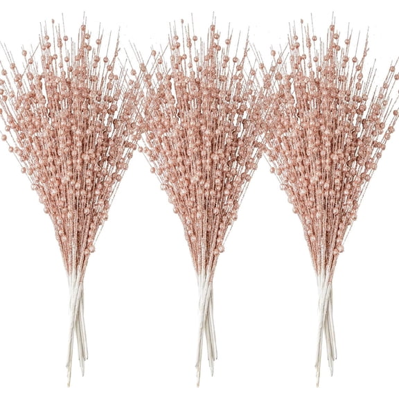 30 Pack Artificial Glitter Berry Stem Ornaments, Decorative Bead Sticks, Glittery Twigs, Picks, Branches for Christmas Tree, Small Vase, Holiday, Wedding, Party