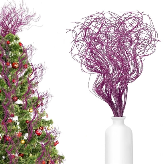 30 Pcs Artificial Glitter Stem Ornaments 26 inch Fake Christmas Picks Glitter Ting Ting Vase Filler Floral Crafts Home Decoration for Xmas Tree DIY Wreath Crafts Gift Holiday Home Decor Purple