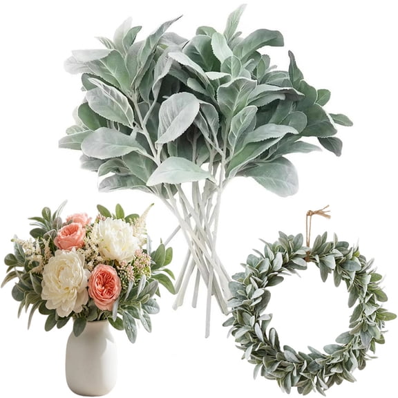 30 Pcs Artificial Lambs Ear Stems,Bexikou 7.87" Artificial Flocked Lambs Ear Stem Greenery Leaf Flower Spray for Home Wedding DIY Floral Arrangement