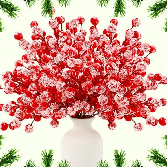 30 Pcs Artificial Red Berry Stems, Red Berry Christmas Decorations Christmas Berry Picks Snow Flocked Spray Holly Berry Branches for Xmas Tree Wreath DIY Crafts Wedding Winter Home Decor