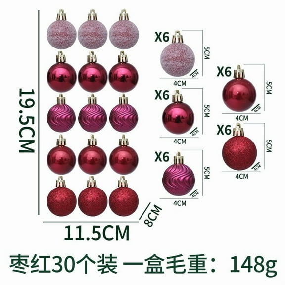 Wine 30Pcs 1.5In Christmas Balls Ornaments For Xmas Tree Decor Shatterproof And Lightweight Wine Plastic Material