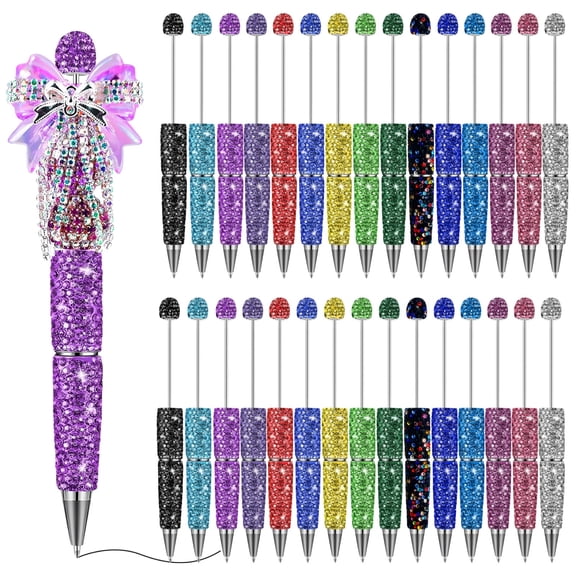 30 Pcs Beadable Pens, Full Rhinestone DIY Creative Writing Tools, Bling Glittering for Customization, Suitable Art Projects Presents