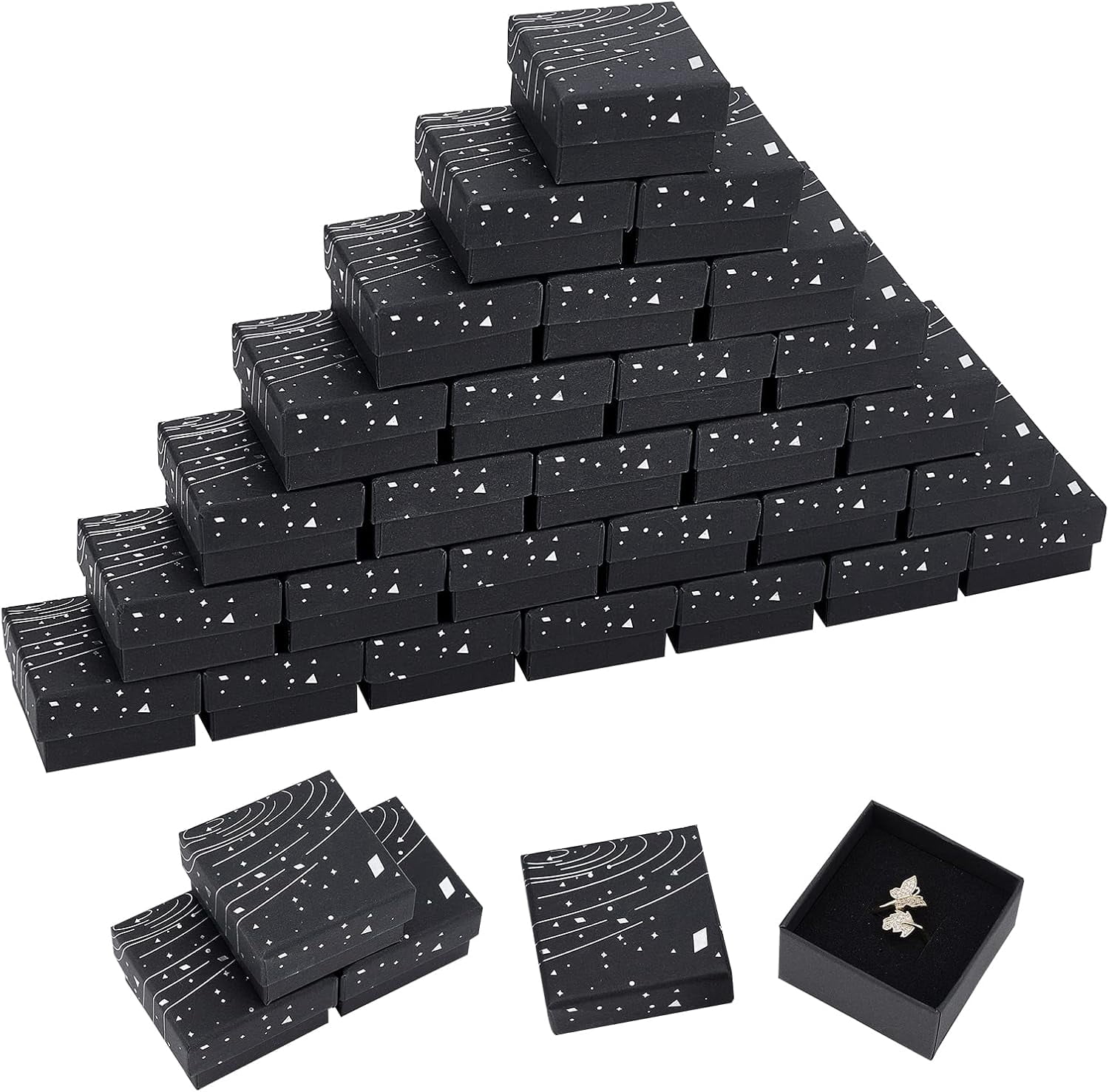 30 Pcs Black Cardboard Jewelry Boxes 2x2x1.3 Galaxy Pattern Square ...