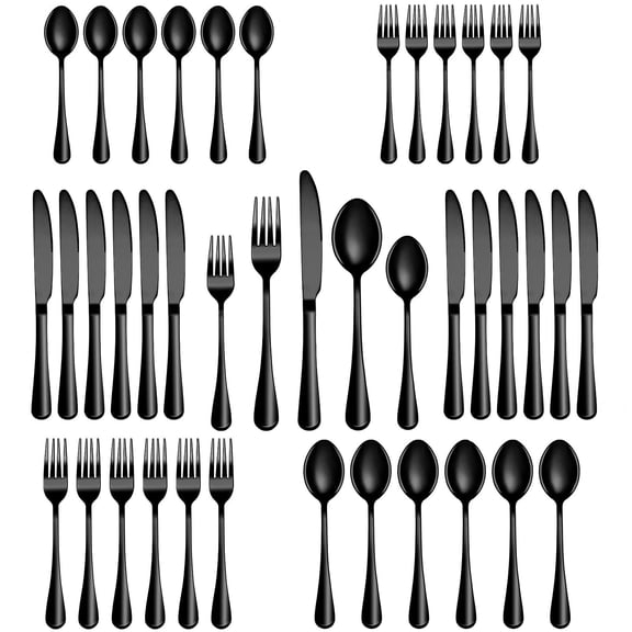 Black Silverware Set, 30-Piece Stainless Steel Flatware Set for 6, Cutlery Utensils Set Include Knives/Forks/Spoons Service for 6, Mirror Polished and Dishwasher Safe