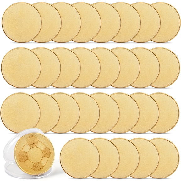 30 Pcs Blank Copper Coins, Set Of 40 Mm Solid Metal Commemorative Coins For Engraving, Threaded Edge Golden Collectible Pieces With Clear Plastic Casing For DIY Projects, Favors, Collections
