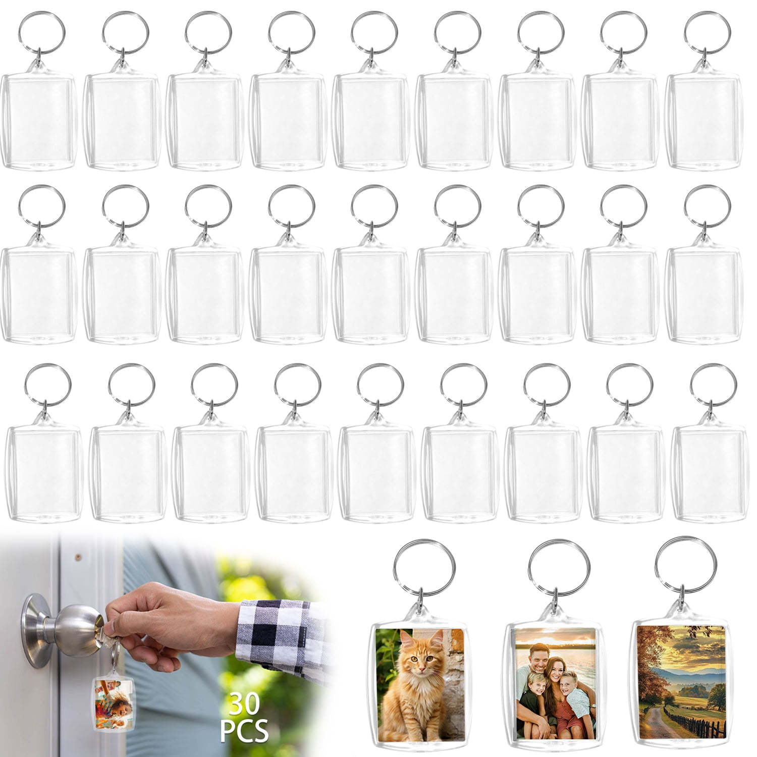 30 Pcs Blank Photo Insert Keychains, 2.4