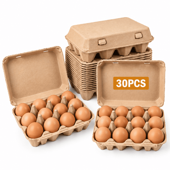 30 Pcs Blank Pulp Egg Cartons, 3×4 Size 12 Grid Pulp Egg Trays, Sturdy Molded Pulp Packaging for Farm Fresh Free-Range Imported Eggs