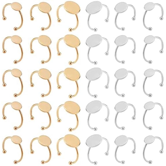 30 Pcs Blank Rings -  Stainless Steel Adjustable Pad Ring Base, Flat Blank Ring Base Tray for Jewelry Making DIY Crafts (Gold and Silver)