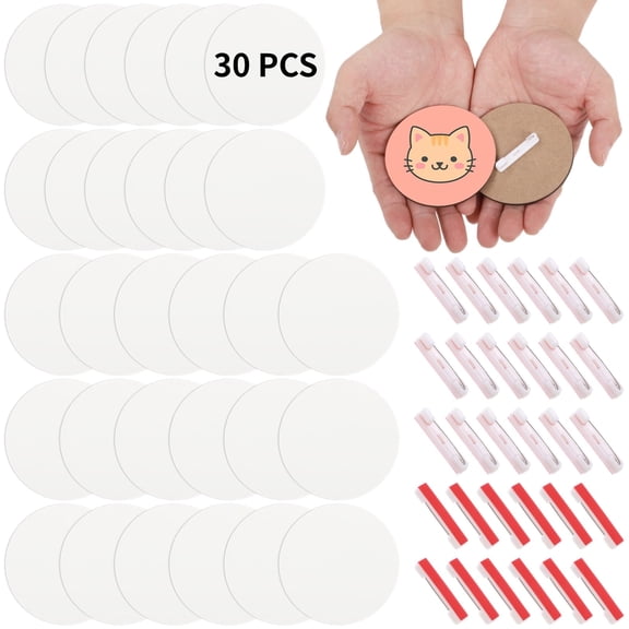 30 Pcs Blank Sublimation Buttons, 3" MDF Buttons with Pin Backs, Customizable Craft Buttons for DIY Projects, Heat Transfer Badges, Ideal for Personalized Presents, Name Tags, and Crafts