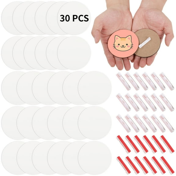 30 Pcs Blank Sublimation Buttons, 3" MDF Buttons with Pin Backs, Customizable Craft Buttons for DIY Projects, Heat Transfer Badges, Ideal for Personalized Presents, Name Tags, and Crafts