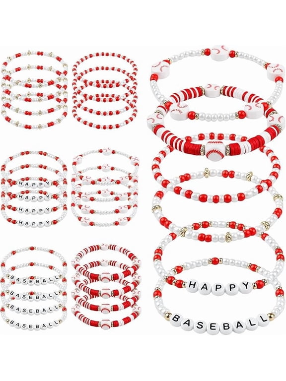 30 Pcs Bracelets Bulk, Stretch Polymer Clay Beaded Bracelet for Women Men Gift Team Jewelry Gift Party Supplies