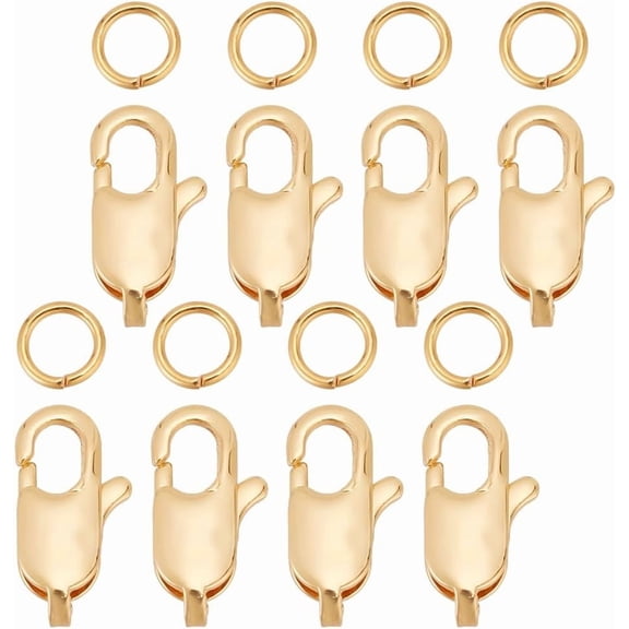 30 Pcs Brass Lobster Claw Clasps with 30 Pcs Open Jump Rings Real 18K Gold Plated Jewelry Findings Kit Metal Necklace Clasps and Closures for Jewelry Repairing 21 Gauge