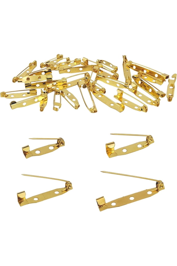 30 Pcs Brooch Pins, 4 Sizes Pack, Gold Boutonniere Pins Badge Pin Safety Pin for DIY Craft Badge Name Tag (Gold) Gold 30 PCS